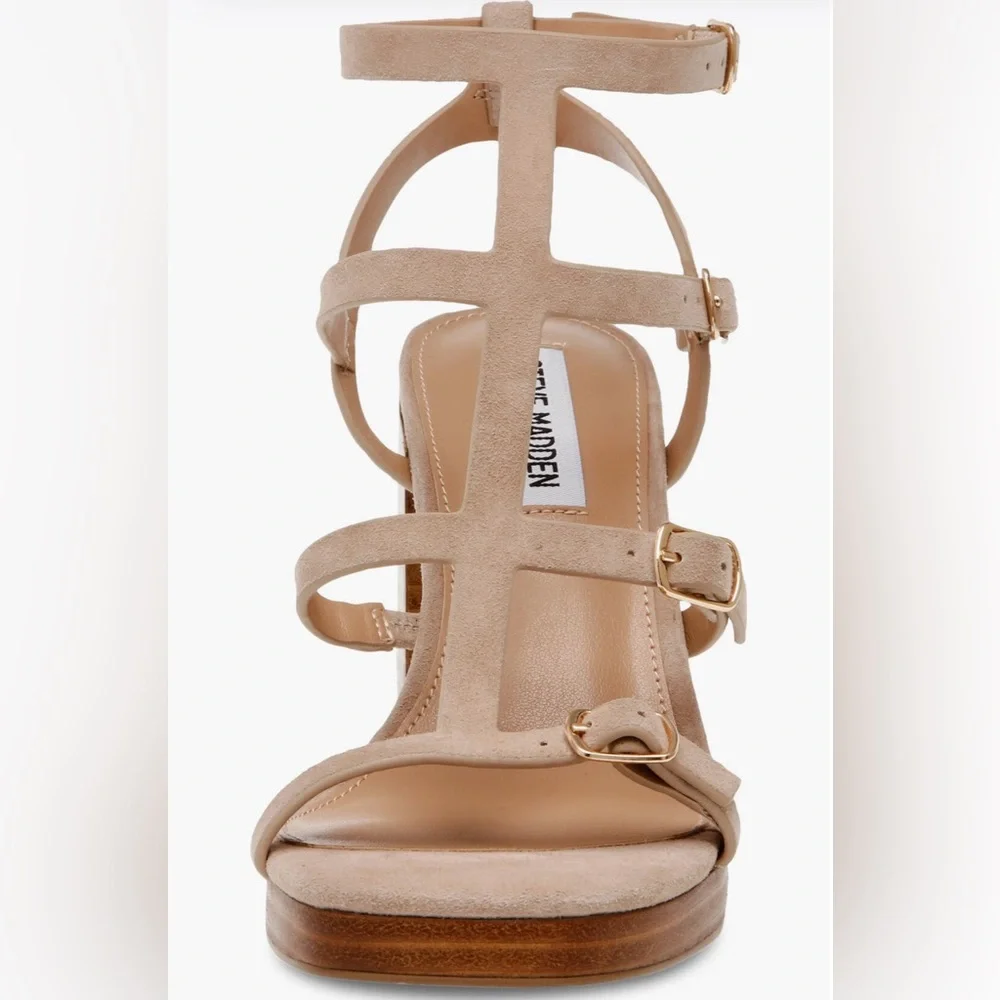 Steve Madden Tan Strappy Block Heels Suede women’s size 10 - Picture 6 of 14